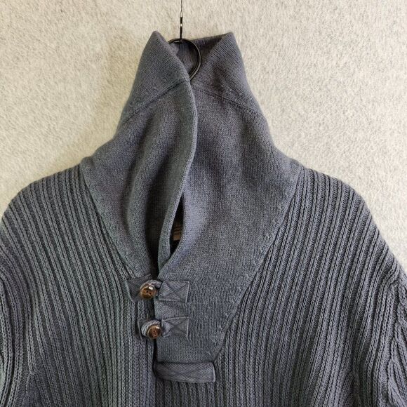 Duluth Trading Sweater Mens LT Gray Infantry High Neck Ribbed Knit Button Collar - Picture 4 of 14